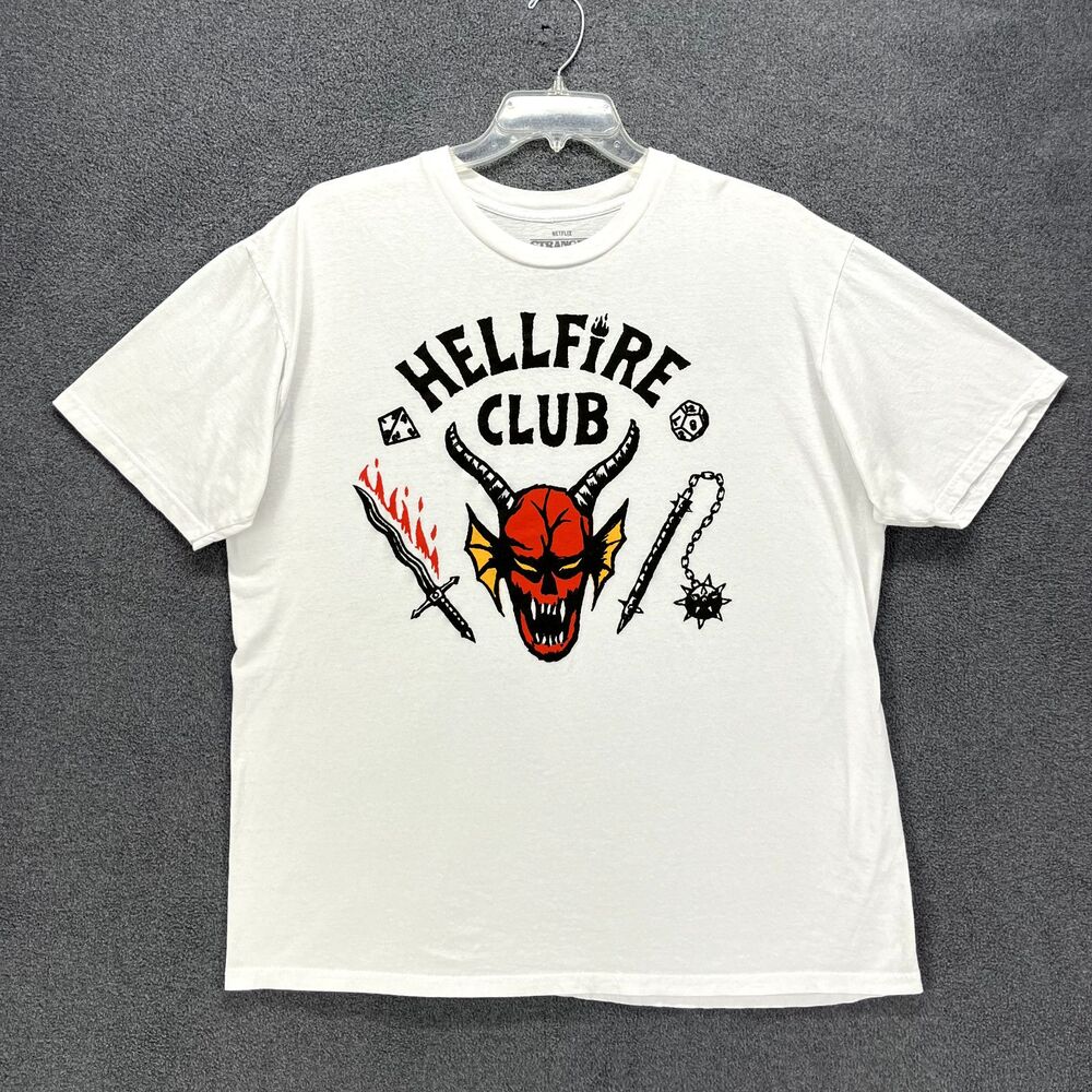 Hellfire Club Shirt Adult XL Stranger Things Netflix Short‎ Sleeve Sleeve White